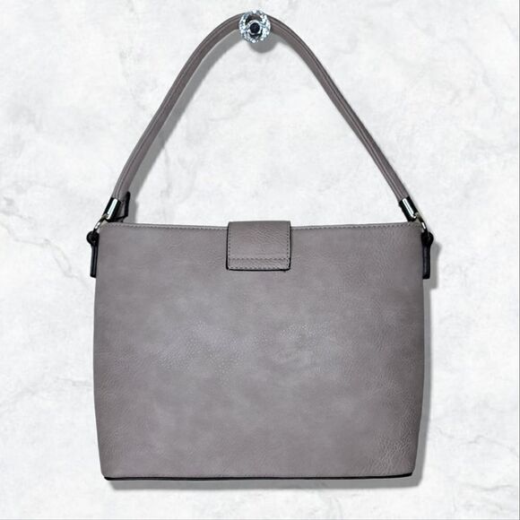Grey Square Tassle Flap Closure Shoulder Bag - Picture 2 of 9